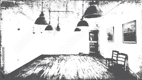 Empty room interior with a chair and lighting. Modern and minimal vector illustration of a simple and bright space.