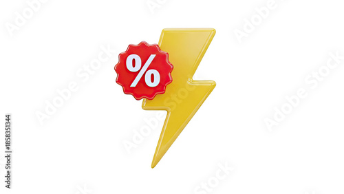 Yellow lightning bolt with red percentage sign discount icon