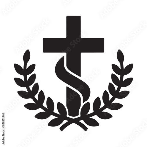 Bild auf Leinwand Cross with Serpent and Laurel Wreath Symbol  Religious Iconography