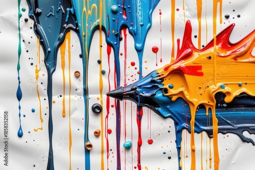 Vibrant Colors Flowing from a Crayon on a Textured Background of Art Supplies