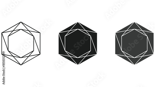 Geometric shapes with different shades and outlines