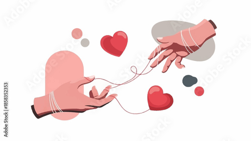 Illustration of hands exchanging hearts with tender touch and affectionate gesture