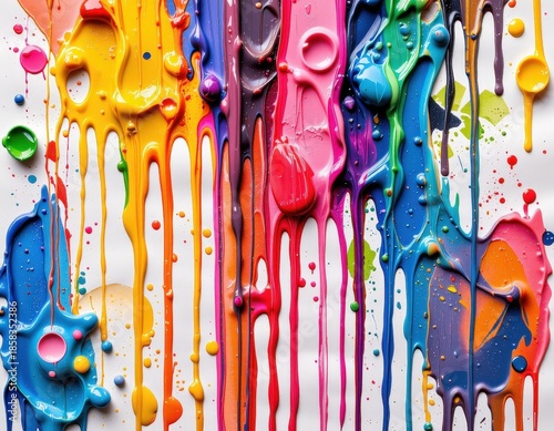 Colorful Paint Drips on Canvas Creating Vibrant Abstract Background for Art Enthusiasts