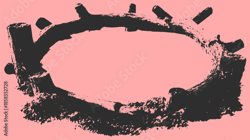 Circular stone outline set on the ground. A colorful and simple vector illustration showcasing a natural artwork with earthy elements.