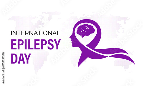 International Epilepsy Day awareness design with a purple ribbon forming a human head and brain icon on a clean white background.