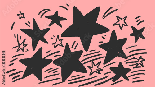 Black stars create a simple, abstract pattern in this vector illustration set against a colorful background.