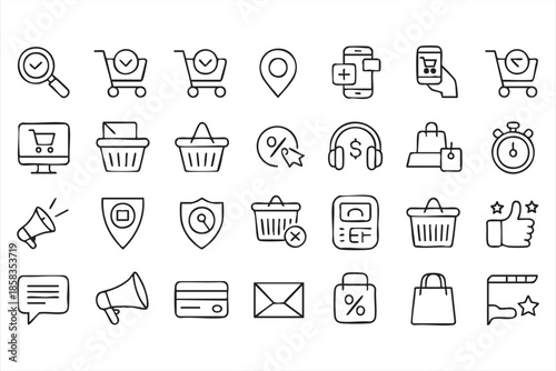 Ecommerce and Online Shopping Line Icons for Retail Websites