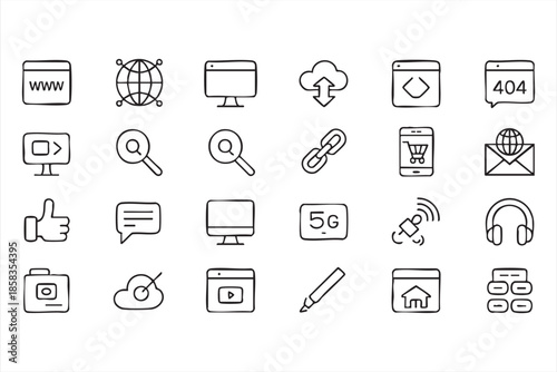 Internet Services and Web UI Outline Icons for Developers