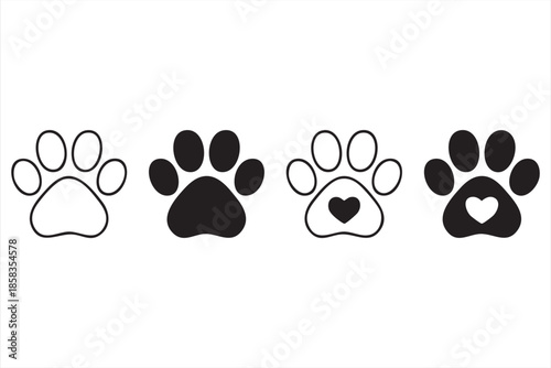 Minimal Paw Print and Heart Icons for Pet Charity Projects