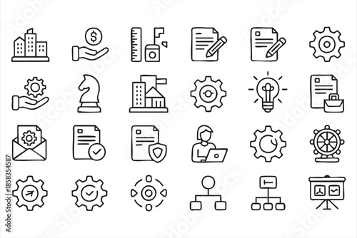 Black and White Corporate Operations and Leadership Outline Icons