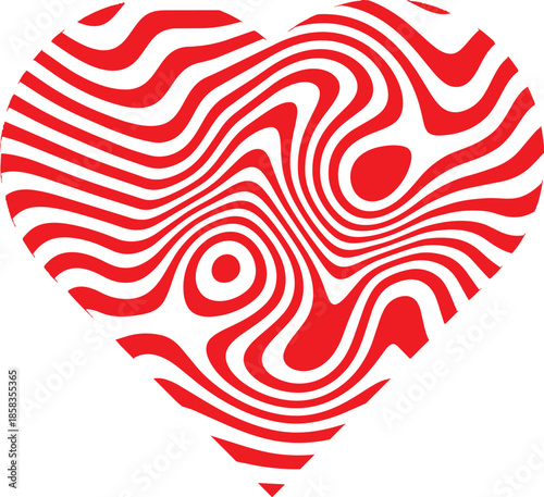 Psychedelic red and white wavy lines forming a heart shape