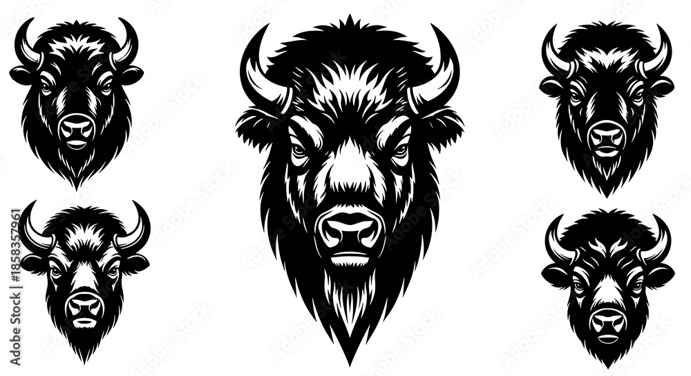 Fototapeta premium Bison head illustrations in various styles