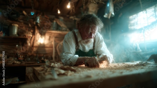 Wallpaper Mural An elderly craftsman meticulously working with wood in a warm, rustic workshop, capturing both the artistry of his craft and the essence of traditional carpentry. Torontodigital.ca