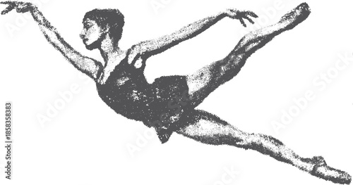 Ballet dancer in an elegant pose, showcasing movement and artistry. Vector illustration emphasizing graceful lines and athletic form in a minimalist style.