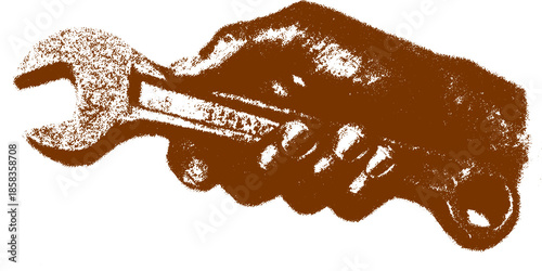 Wrench in hand. Simple brown vector illustration of a mechanical tool for repair in industrial contexts.