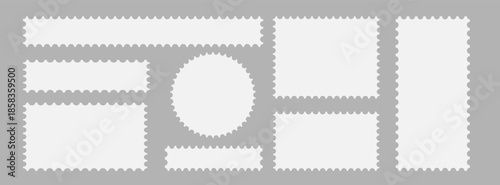 Postage stamp template collection. Letter stamps with perforated edges.