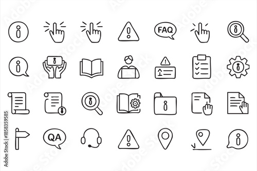 Help, Alert, and Information Line Icons for UI Design
