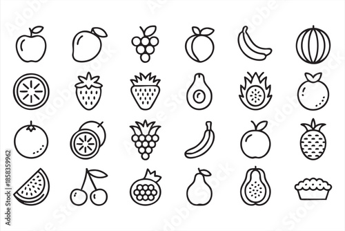 Food UI Icons with Fresh Fruit Symbols for Web and Mobile Design