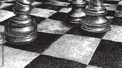 Chess king piece on a vintage checkered board. Classic vector illustration of a chess game set, highlighting strategy and tradition.
