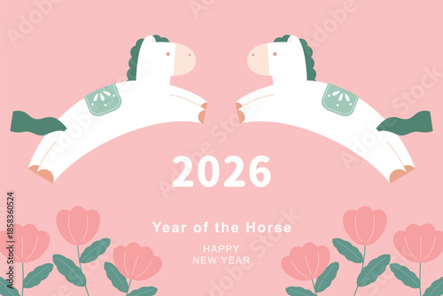 2026 Chinese new year illustration template with horse.