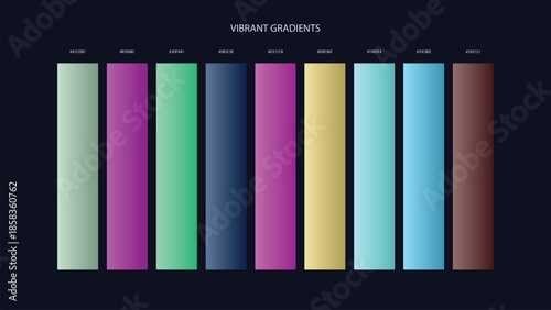 Vibrant Gradient Color Palette Swatches with HEX Codes for UI and Branding on Dark Background