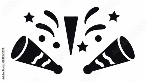 Vibrant party celebration with festive horns and stars