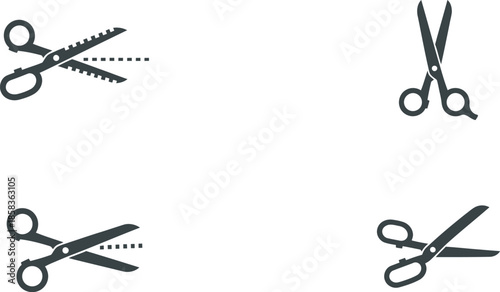 Scissors icons in various cutting positions and styles