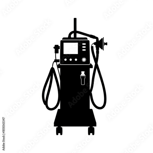 A medical device with tubes and controls on a white background