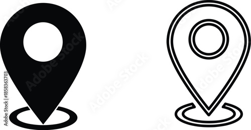 Black and white map pin icons for navigation and location