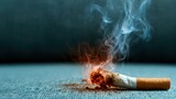 A close-up of a burning cigarette adding smoke to the scene creates a stark contrast, representing moments of indulgence and the harsh realities of life captured artistically.