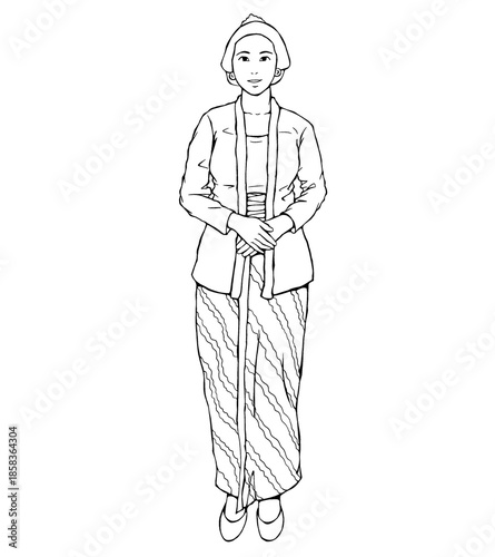 Illustration of Javanese Woman in Kebaya.