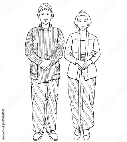 Illustration of Javanese Couple in Traditional Clothing.