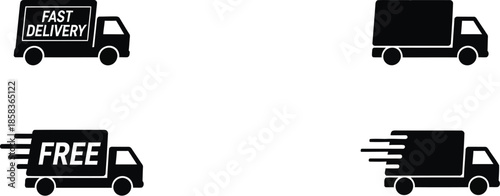 Delivery trucks with fast and free shipping labels