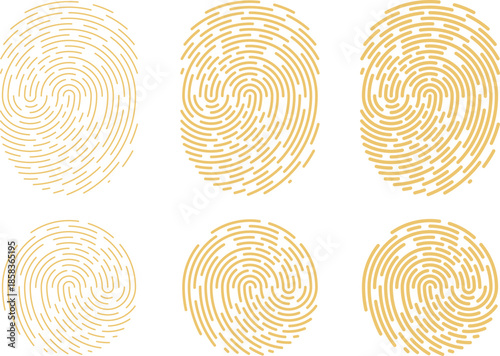 Fingerprint identification symbol icon set in flat style.