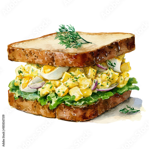 Egg Salad Sandwich watercolor vector illustration, high-quality artwork isolated on a pure white background.