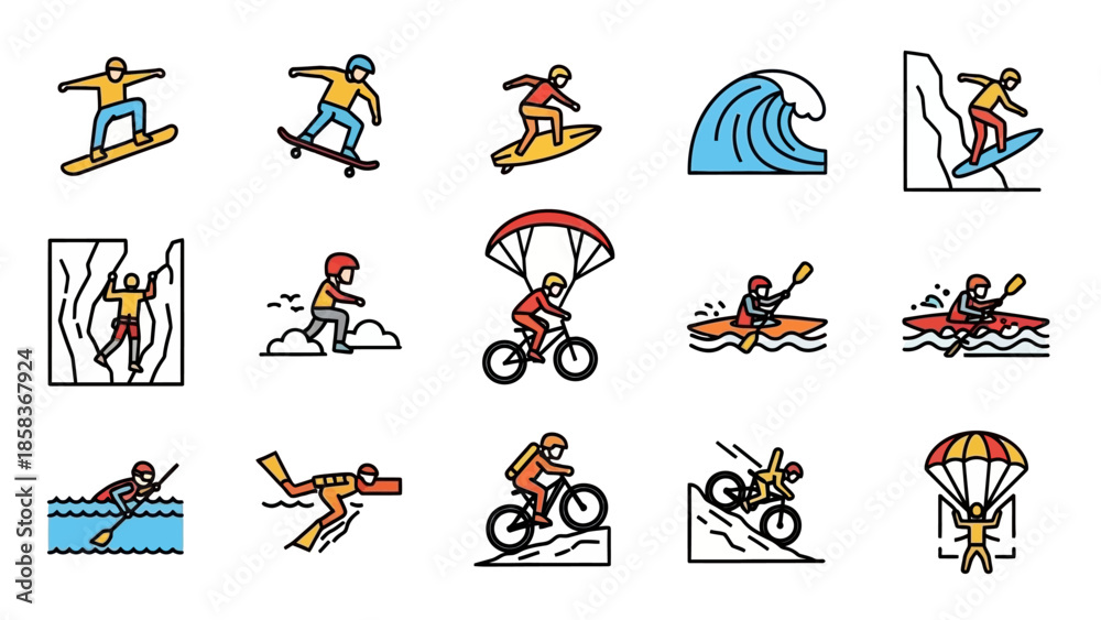 Obraz premium Collection of Extreme Sports Icons and Illustrations.