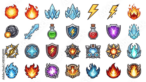 Collection of Fantasy Game Icons and Elements.
