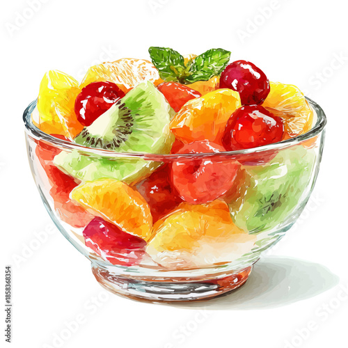 Chilled Fruit Salad watercolor vector illustration, high-quality artwork isolated on a pure white background.