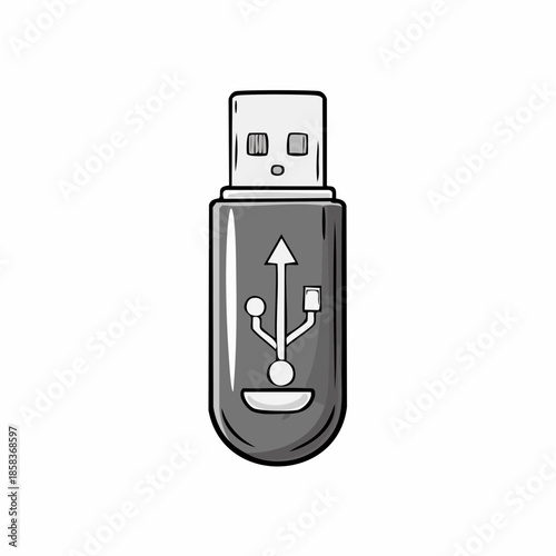 Illustration of a USB flash drive with an upload symbol on its surface.