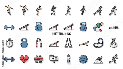 Collection of fitness and exercise icons representing various workout activities.