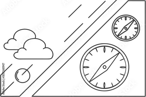 Minimal flat vector illustration of aviation weather and navigation compass