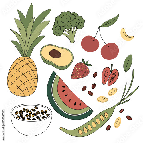 Clean Plant Based Food Illustration Flat Vector  () SVG Cut File for Cricut