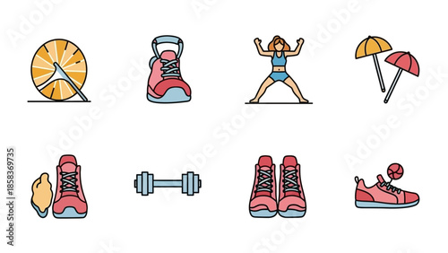 Collection of fitness and sports equipment icons.