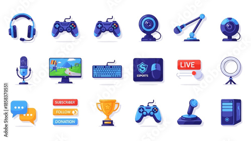 Collection of Gaming and Streaming Equipment Icons.