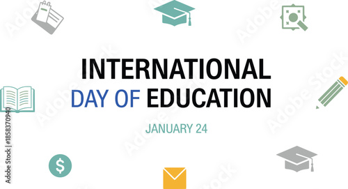 International day of education, education day January 24, education banner, education poster, minimal design, education icons, global education