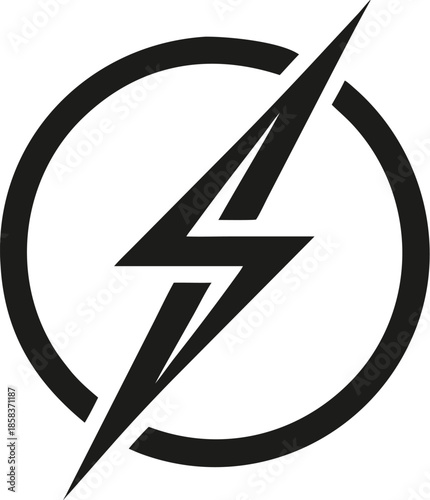 Blue glossy lightning bolt power icon in a round button on a white background