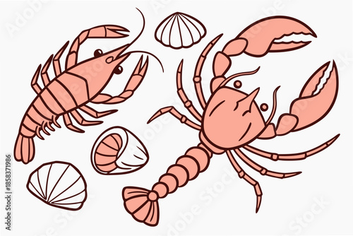 Seafood Flat Lay Composition Minimal Vector Isol () SVG Cut File for Cricut