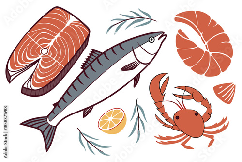 Fresh Fish Cooking Ingredients Clean Vector Isol () SVG Cut File for Cricut
