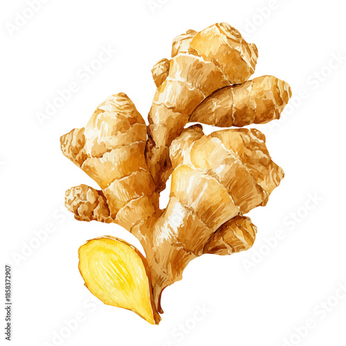 Watercolor Ginger vector, artistic painting style, high-resolution illustration on a pure white background.
