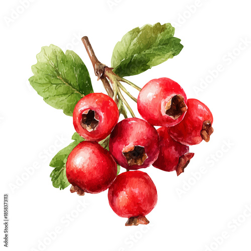 Hawthorn Berry watercolor vector illustration, high-quality artwork isolated on a pure white background.